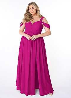 Azazie Lianne Vestidos de damas de honor Vestido de Fucsia de Gasa de Corte En A con Vestidos sin tirantes image7