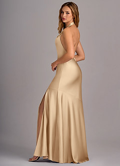Azazie Lorena Bridesmaid Dresses Champagne Mermaid Pleated Stretch Satin Dress image5