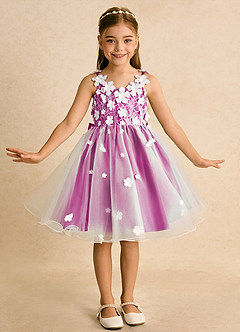 Azazie Junebug vestidos de niña de las flores Vestido de Marfil Fucsia de Tul de Princesa con Encaje image3