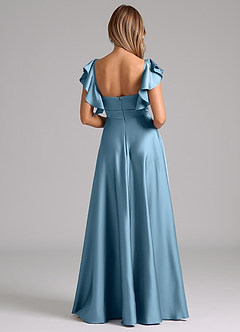 Azazie Leilani Bridesmaid Dresses Steel Blue A-Line Ruched Stretch Satin Dress image2