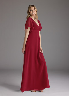 Azazie Alessa Mother of the Bride Dresses Burgundy A-Line V-Neck Pleated Chiffon Dress image2
