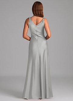 Azazie Nerine Vestidos de madrinha de casamento Vestido Prata de Cetim elástico de Linha A com Plissado image5