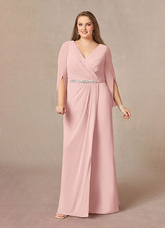 Azazie Belinda Mère de la mariée Robes Robe Trapèze en Mousseline de soie Col V plissé Rose Poudré image8
