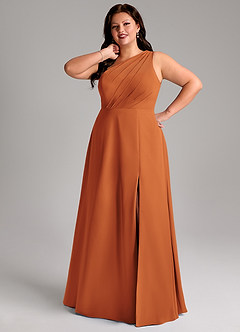 Azazie Phaedra Bridesmaid Dresses Cinnamon A-Line One Shoulder Chiffon Dress image15