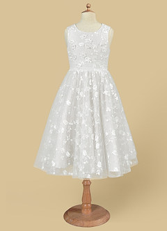 Azazie Darcey Flower Girl Dresses Diamond White A-Line Lace Dress image4