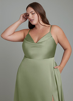 Azazie Sarella Brautjungfernkleider A-Linie Plissee Stretch-Satin Kleid Pistazie image4