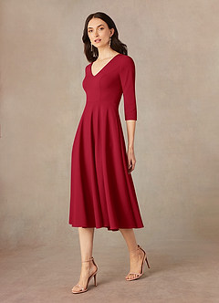 Azazie Nassif Kleider für die Brautmutter A-Linie Stretch-Krepp Kleid Scharlachrot image2