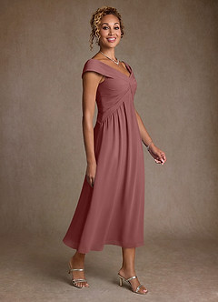 Azazie Mirta 신부의 어머니 드레스 A라인 주름진 플로럴 번아웃 티 길이 드레스 image3