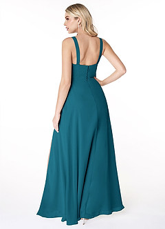 Azazie Jay Bridesmaid Dresses Ink Blue A-Line Square Neckline Side Slit Chiffon Dress image2