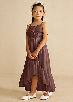 Azazie Karmen Flower Girl Dresses Espresso A-Line Ruched Chiffon Dress image2