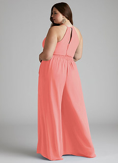 Azazie Kenzi Bridesmaid Dresses Coral Pleated Chiffon Jumpsuit image9