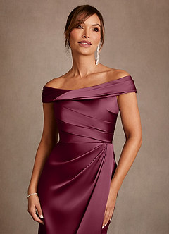Azazie Bedford Mother of the Bride Dresses Mulberry Sheath Pleated Stretch Satin Dress image5