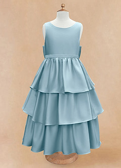Azazie Margie Blumenmädchenkleider A-Linie Schleifen Stretch-Satin Kleid Stimmungsvolles Blau image4