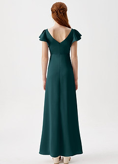 Azazie Omari Junior Pine A-Line Pleated Stretch Satin Dress image7