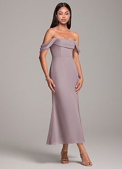 Azazie Saige Robes de demoiselle d'honneur Robe Fourreau Convertible en Mousseline de soie Épaule décolletée Crépuscule image4