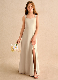 Azazie Makani Junior Formal Abiti da Ragazza di Fiori Abito A-Line in Chiffon Scollo a Cuore Champagne image3