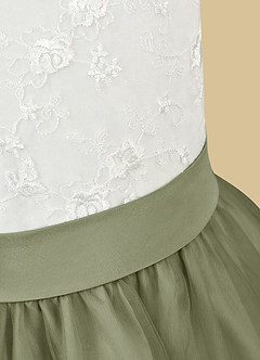 Azazie Vetty vestidos de niña de las flores Vestido de Marfil Pistacho de Tul de Corte En A con Encaje image11