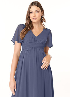 Azazie Verna Maternity Bridesmaid Dresses A-Line V-Neck Ruched Chiffon Floor-Length Dress image5