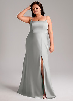 Azazie Lidia Vestidos de damas de honor Vestido de Plata de Satén Elástico de Corte Sirena con Corte Lateral image1