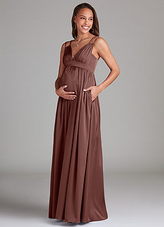 Azazie Emree Maternity Bridesmaid Dresses A-Line Stretch Satin Floor-Length Dress with Pockets image5
