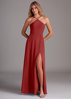 Azazie Bailey Bridesmaid Dresses Rust A-Line Halter Side Slit Chiffon Dress image5