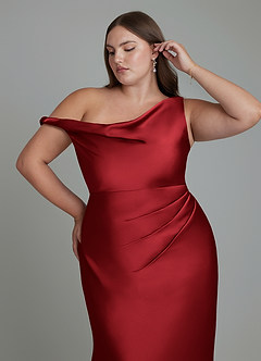 Azazie Emerson Bridesmaid Dresses Scarlet Mermaid Off the Shoulder Stretch Satin Dress image12
