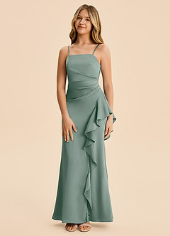 Azazie Lyla Junior Silver Sage Mermaid Pleated Stretch Satin Dress image5
