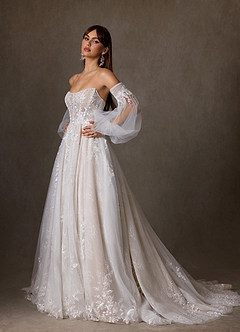 Azazie Elowyn Bröllopsklänningar Klä av Balklänning i Spets Axelbandslös Diamant Vit Naken image6