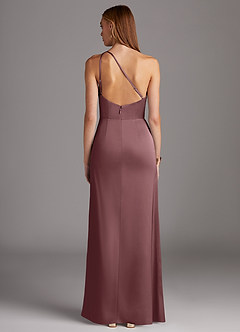 Azazie Mika Bridesmaid Dresses Vintage Mauve Sheath One Shoulder Stretch Satin Dress image2