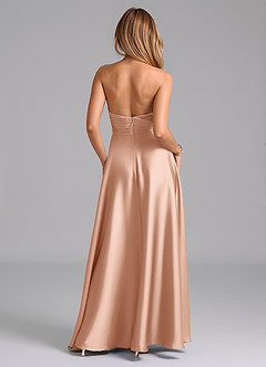 Azazie Tessie Bridesmaid Dresses Rose Gold A-Line Pleated Stretch Satin Dress image2