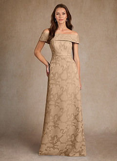 Azazie Medford Mother of the Bride Dresses Champagne A-Line Off the Shoulder Floral Burnout Dress image1