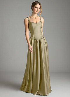 Azazie Evadina Suknie dla druhen Linia A Gorset Satyna elastyczna Do ziemi Sukienka image1