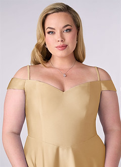 Barbie ♥ Azazie Bridesmaid Dresses Gold A-Line Off the Shoulder Stretch Satin Convertible Dress image7