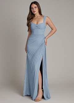 Azazie Amberly Jurken voor bruidsmeisjes Jurk van Chiffon met Kolom Sweetheart Halslijn Stoffig Blauw image1
