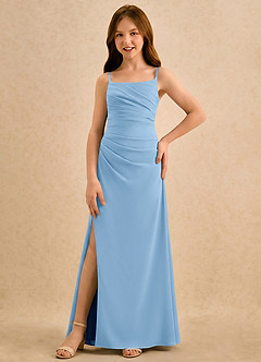 Azazie Cannoli Girls Formal Flower Girl Dresses Powder Blue A-Line Pleated Chiffon Dress image5