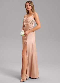 Azazie Azuree Bridesmaid Dresses Rose Gold A-Line Pleated Stretch Satin Dress image10