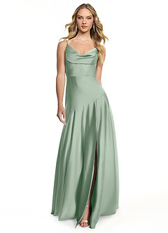 Azazie Kayla Bridesmaid Dresses Agave Sheath Side Slit Stretch Satin Dress image1