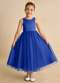 Azazie Solia Flower Girl Dresses Royal Blue Ball-Gown Bow Tulle Dress image2
