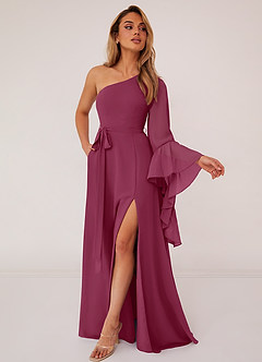 Barbie ♥ Azazie Bridesmaid Dresses Mulberry A-Line Long Sleeve Chiffon Dress image3