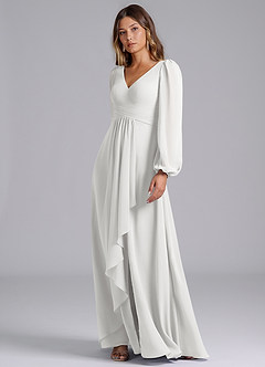 Azazie Liah Abiti da Damigella Abito A-Line in Chiffon Maniche Lunghe Bianco image4
