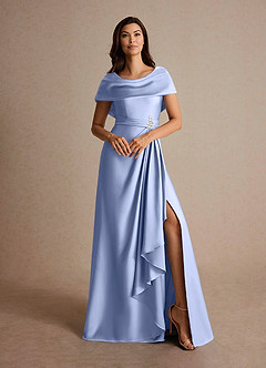 Azazie Branford Mother of the Bride Dresses Ice A-Line Pleated Stretch Satin Dress image7