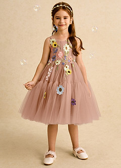 Azazie Osea Sukienki dla dziewczynek sypiących kwiaty Suknia balowa Pofałdowany Tiul Długość do kolan Sukienka image3