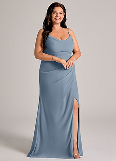 Azazie Deandra Bridesmaid Dresses Dusty Blue Mermaid Pleated Chiffon Dress image10
