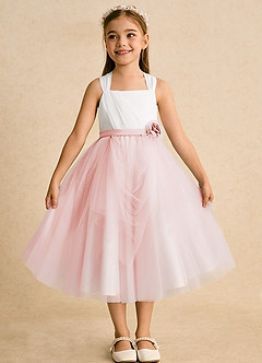 Azazie Bonny Flower Girl Dresses Ivory Blushing Pink Ball-Gown Pleated Tulle Dress image5