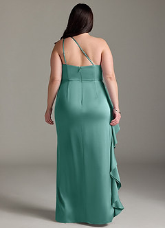 Azazie Latrice Robes de demoiselle d'honneur Robe Fourreau en Satin extensible Volants en cascade à une épaule Aqua image7