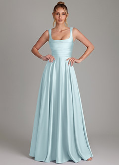 Azazie Azaria Bridesmaid Dresses Cloud Blue A-Line Corset Stretch Satin Dress image1