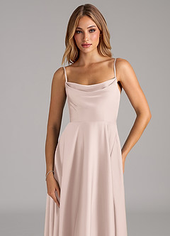 Azazie Elle Bridesmaid Dresses Blushing Pink A-Line Pleated Stretch Satin Dress image2