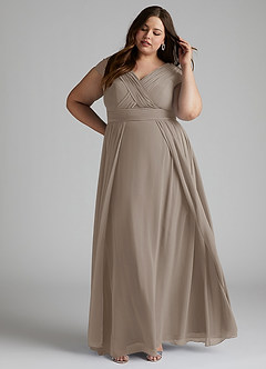 Azazie Organa Bridesmaid Dresses Taupe A-Line Pleated Chiffon Dress image8
