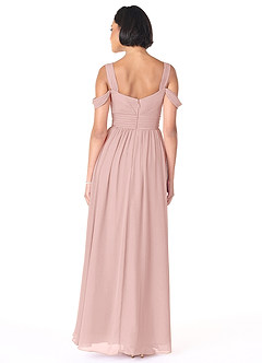 Azazie Lianne Abiti da Damigella Abito A-Line in Chiffon Spalle Scoperte Rosa Cipria image4