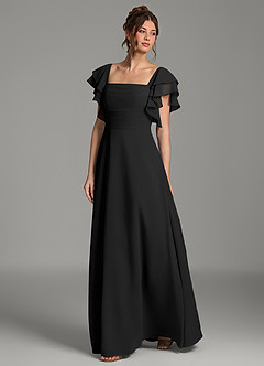 Azazie Dacia Bridesmaid Dresses Black A-Line Ruched Chiffon Dress image4